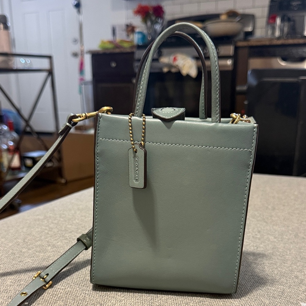 Coach Mini Cashin Tote NWOT
crossbody bag purse blue/light blue/sage